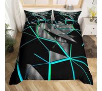 Housse de Couette 140x190 Nid d'abeille Géométrique 3D Parure de Lit Bleu-Noir en Microfibre Doux Housses Couettes 1 Personne avec Fermeture Éclair avec 2 Taies d'oreiller 65x65 cm I.3068