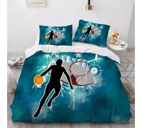 Housse de Couette 140x190 Thème Basketball Parure de Lit 1 Personnes Sports 3D Imprimée Doux Microfibre Literie 3 Pièces avec Fermeture Éclair et 2 Taies d'oreiller B-3971