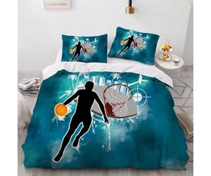 Housse de Couette 140x190 Thème Basketball Parure de Lit 1 Personnes Sports 3D Imprimée Doux Microfibre Literie 3 Pièces avec Fermeture Éclair et 2 Taies d'oreiller B-3971