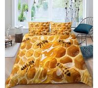Housse de Couette 140x200 Abeilles en Nid D'abeilles Parure de Lit 1 Personne Insectes Imprimé 3D Microfibre Doux Housses Couettes avec Fermeture Éclair et 2 Taies d'oreiller M.386
