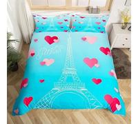 Housse de Couette 140x200 Amour Enfant Ado Parure de lit 140 x 200 cm Paris Imprimé 3D Housse Couette 1 Personne Fille Douce Ensemble de Literie avec Taie d'oreiller a.8341