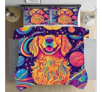 Housse de Couette 140x200 Amoureux des Chiens Golden Retriever Enfant Housse de Couette Douce et Respirante Science Fiction Planète Parure de Lit avec Fermeture Éclair,2 Taies d'oreiller 65x65cm