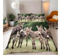 Housse de Couette 140x200 âne Mignon Parure de Lit 1 Personne Motifs Animaux Imprimé 3D Microfibre Doux Housses Couettes avec Fermeture Éclair et 2 Taies d'oreiller C.729