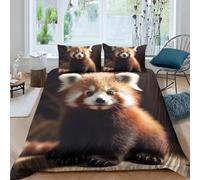 Housse de Couette 140x200 Animal, Panda Roux Parure de Lit 1 Personne 3D Imprimée Microfibre Hiver, Parure de Lit 140x200 avec 2 Taies d'oreiller 65x65 cm CC86
