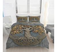 Housse de Couette 140x200 Arbre de Vie Viking Imprimé, Parure de lit Nœud Celtique Réversible Microfibre avec Fermeture Éclair, 1 Personne, Ensemble de Literie 2 Pièces et 1 Taie d'oreiller K3l