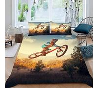 Housse de Couette 140x200 Athlétisme VTT, Microfibre 3D Imprimée Athlétisme VTT Parure de Lit, 1 x Housse de Couettes avec 2 x Taie d'oreiller 65x65 cm avec Fermeture Eclair