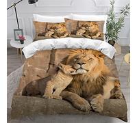 Housse de Couette 140x200 avec Fermeture Éclair Lion Parure de Lit 1 Personne avec 2 Taies d'oreiller 50x75cm Animaux De Zoo 3D Imprimé Enfant Housse de Couette en Microfibre