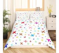 Housse de Couette 140x200 Avion Enfant Ado Parure de lit 140 x 200 cm Avion Imprimé 3D Housse Couette 1 Personne Dessin Animé Coloré Douce Ensemble de Literie avec Taie d'oreiller a.8389
