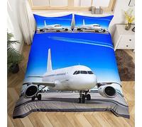 Housse de Couette 140x200 Avion Tablier Parures de Lit 1 Personne Microfibre Douce et Confortable Impression en 3D avec 2 Taie d'oreiller avec Fermeture éclair
