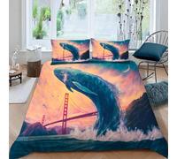 Housse de Couette 140x200 Baleine Pont De San Francisco Parure de Lit 3D Imprimé Animaux Marins avec 2 Taies d'Oreiller 50x75 Microfibre Douce Respirante Infroissable Fermeture Éclair Ensemble2f204