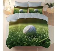 Housse de Couette 140x200 Balle de Golf Microfibre Parure de Lit 3D Imprimée Pelouse Verte Housse Couette Ultra Douce Confortable avec 2 Taies d'oreiller 65x65 F.1100