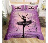 Housse de Couette 140x200 Ballet, Fille Parure de Lit 3D Imprimée Microfibre Housse Couette 1 Personne Ballet avec Taies d'oreiller D/E914