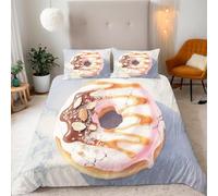 Housse de Couette 140x200 Beignets Microfibre Parure de Lit 3D Imprimée des Desserts Réalistes Et Délicieux Housse Couette Ultra Douce Confortable avec 2 Taies d'oreiller 65x65 G.2900