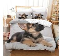 Housse de Couette 140x200 Berger Allemand Parure de lit 1 Personne Chien Mignon 3D Imprimée Doux Literie Set Microfibre Housses Couettes avec Fermeture Éclair et 2 Taies d'oreiller F-114