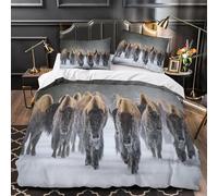 Housse de Couette 140x200 Bison D'amérique du Nord Parure de Lit Animal 3D Douce Respirante Microfibre Housse Couette 1 Personne avec Fermeture Éclair et 2 Taies d'oreiller l.25