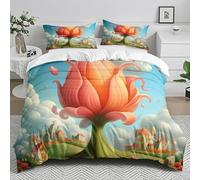 Housse De Couette 140X200 Bleu Orange Couette 1 Personne Imprimé - Ensembles De Housses De Couette en Microfibre Brossée Douce, avec 2 Taie d'oreiller