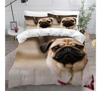 Housse de Couette 140x200 Carlin Parure de Lit 1 Personne 3D Animaux Chiens Ensemble de Literie en Microfibre avec Fermeture Éclair et 2 Taies d'oreiller 65x65 cm B-1577