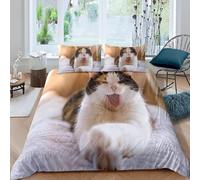 Housse de Couette 140x200 Chat Enfant Ado Parure de lit 140 x 200 cm Animaux Drôles Imprimé 3D Housse Couette 1 Personne Chaton de Compagnie Douce Ensemble de Literie avec Taie d'oreiller a.8497
