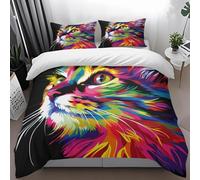 Housse De Couette 140X200 Chats Colorés Couette 1 Personne Imprimé - Ensembles De Housses De Couette en Microfibre Brossée Douce, avec 2 Taie d'oreiller