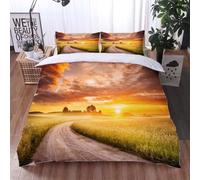 Housse de Couette 140x200 Chemins de Terre de Campagne 3D Parure de Lit Crépuscule en Microfibre Doux Housses Couettes 1 Personne avec Fermeture Éclair avec 2 Taies d'oreiller 65x65 cm M.1590