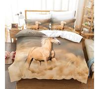Housse de Couette 140x200 Cheval Brun 110g/㎡ Microfiber Parure de Lit Deco Chambre + One Piece Taie d'oreiller 65x65 Housse de Couette Lit Enfant Garçon Fille