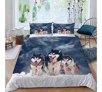 Housse de Couette 140x200 Chien Enfant Ado Parure de lit 140 x 200 cm Husky Imprimé 3D Housse Couette 1 Personne Animal de Compagnie Douce Ensemble de Literie avec Taie d'oreiller a.8209
