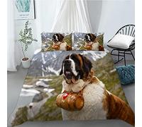 Housse de Couette 140x200 Chien Saint Bernard âgé, Réversible 110gsm Parure de Lit Adulte avec Fermeture Éclair + 2 Taies d'oreiller 65x65cm Convient aux Enfants et Adultes
