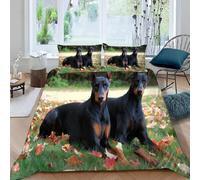 Housse de Couette 140x200 Chiens 3D Parure de Lit Herbe Verte et Feuilles Mortes en Microfibre Doux Housses Couettes 1 Personne avec Fermeture Éclair avec 2 Taies d'oreiller 65x65 cm K.960