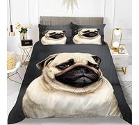 Housse de Couette 140x200 Chiot Parure de Lit Adulte 1 Personne Microfibre Respirante Carlin Ensemble de Literie avec Fermeture Éclair et 2 Taies d'oreiller b-4096