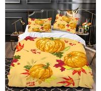 Housse de Couette 140x200 Citrouille Microfibre Parure de Lit 3D Imprimée Thème Récolte d'automne Housse Couette Ultra Douce Confortable avec 2 Taies d'oreiller 65x65 H.776