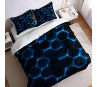 Housse de Couette 140x200 cm 1 Personne Bleu Parure de Lit Motif Abstrait en nid d'abeille 3 Pièces en Microfibre avec 1 Taie d’Oreiller, Ensemble de Literie Doux et Confortable