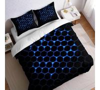 Housse de Couette 140x200 cm 1 Personne Bleu Parure de Lit Motif Abstrait en nid d'abeille 3D en Microfibre Douce avec 1 Taie d’Oreiller et Fermeture Éclair