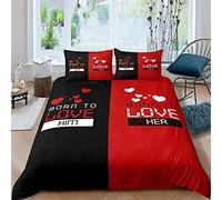 Housse de Couette 140x200 cm, Amour Amour Imprimée 3D, Parure de Lit Simple en Microfibre avec 2 Taies d'oreiller 65x65 cm, avec Fermeture éclair, pour Enfant Filles Garçons