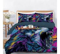 Housse de Couette 140x200 cm, Animaux Loups Nature Sauvage imprimé Doux Microfibre Parure de Lit + 1 Taies d'oreiller, Style D'Art Graffiti Réversible Coloré Housse de Couette avec Fermeture Éclair