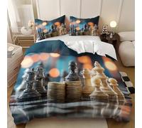 Housse De Couette 140x200 cm avec 2 Taies d'oreiller 3 Pièces ThèMe des éChecs Housses De Couette en Microfibre Hypoallergénique Bleu Lavable en Machine Parure De Lit