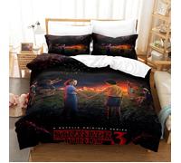 Housse de Couette 140x200 cm avec 2 Taies d'oreiller 65x65 cm, Motif Strang-er Things, Parure de Lit avec Fermeture Éclair- H4