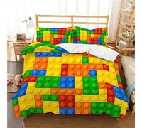 Housse de Couette 140x200 cm, Blocs de Construction Imprimés en 3D, Parure de Lit Simple en Microfibre avec 1 Taies d'oreiller 65x65 cm, avec Fermeture éclair