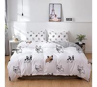 ZHOUJIELUN Housse de Couette 140X200 cm Bouledogue FrançAis Blanc Parure de Lit 1 Personne pour Adolescents Respirant Microfibre Housse de Couette avec Fermeture Éclair + 2 Taie d'oreiller 65x65 cm