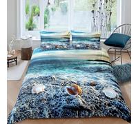 Housse de Couette 140x200 cm Coquille Saint-Jacques et Conque 3D Imprimé Parures de Lit Plage Douceur Microfibre 1 Personne Literie avec Fermeture Éclair et Taie d'oreiller 65x65 cm d-2341
