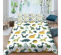 Housse de Couette 140x200 cm Dinosaure Parure de Lit Motifs de Dessins Animés 1 Personne Housse Couette Imprimée 3D Microfibre Douce avec Fermeture Éclair et 2 Taies d'oreiller A/308