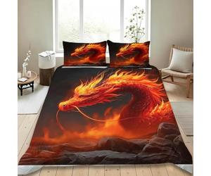 Housse de Couette 140x200 cm Dragon Parure de Lit Créatures Mythiques D'orient 1 Personne Housse Couette Imprimée 3D Microfibre Douce avec Fermeture Éclair et 2 Taies d'oreiller H/2876