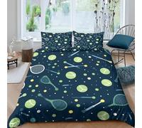 Housse de Couette 140x200 cm Enfant 3D Balle de Tennis, Parure de Lit 140x200 cm Raquette de Tennis 1 Personne Hiver Microfibre Imprimée Sets de Housse Couette + 2 Taies d'Oreiller 65x65 cm t1142