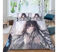 Housse de Couette 140x200 cm Enfant Japon Anime Parure de Lit 1 Personne Manga Fille Douce Microfibre Literie 3 pièces avec Fermeture Éclair et 2 Taies d'oreiller 50x75cm