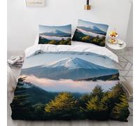 Housse de Couette 140x200 cm Enfant Parure de Lit Montagnes ForêT Paysage Motif 3D Très Bel Imprimé Literie en Microfibre Fermeture éclair Cachée avec Liens aux Quatre Coins 2 Taies d'oreille 50x75