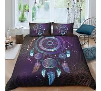 Housse de Couette 140x200 cm Filet Dreamcatter Parure de Lit Style Bohème 1 Personne Housse Couette Imprimée 3D Microfibre Douce avec Fermeture Éclair et 2 Taies d'oreiller G/2288