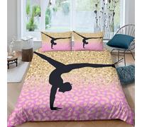 Housse de Couette 140x200 cm Gymnastique Rythmique Parure de Lit Motif Silhouette 1 Personne Housse Couette Imprimée 3D Microfibre Douce avec Fermeture Éclair et 2 Taies d'oreiller C/2402