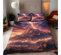Housse de Couette 140x200 cm Nuages Éclairs Montagne enneigée Parure de Lit Motif 3D Sets De Housse Couette Et 2 Taies d'oreiller 65x65cm，AI Motifs Couvre-lit Doux et Respirant#YR6