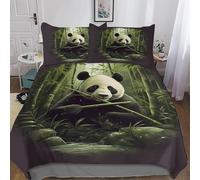 Housse de Couette 140x200 cm Panda Géant Parure de Lit Trésor National de la Chine 1 Personne Housse Couette Imprimée 3D Microfibre Douce avec Fermeture Éclair et 2 Taies d'oreiller q-338