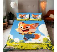Housse de Couette 140x200 cm Renard guérisseur Souriant Parure de Lit Motif 3D Sets De Housse Couette Et 2 Taies d'oreiller 65x65cm，AI Motifs Couvre-lit Doux et Respirant#YR2