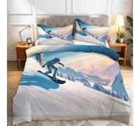 Housse de Couette 140x200 cm Ski Parure de lit 1 Personne | House de Couette Réversible Sports Extrêmes Imprimée 3D Literie en Microfibre Doux avec 2 Taies d'oreiller